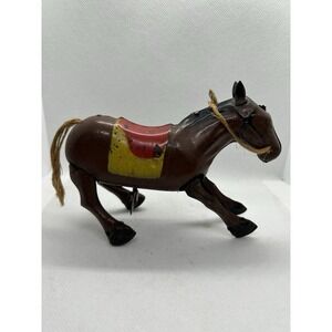 Vintage Occupied Japan Tin Wind Up Mechanical Horse Collectible Toy Cowboy